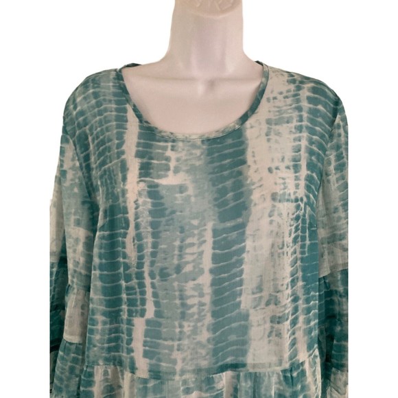 LOGO by Lori Goldstein Chiffon Blouse Womens Size S Agua Peasant Boho Sheer Top - Picture 3 of 9